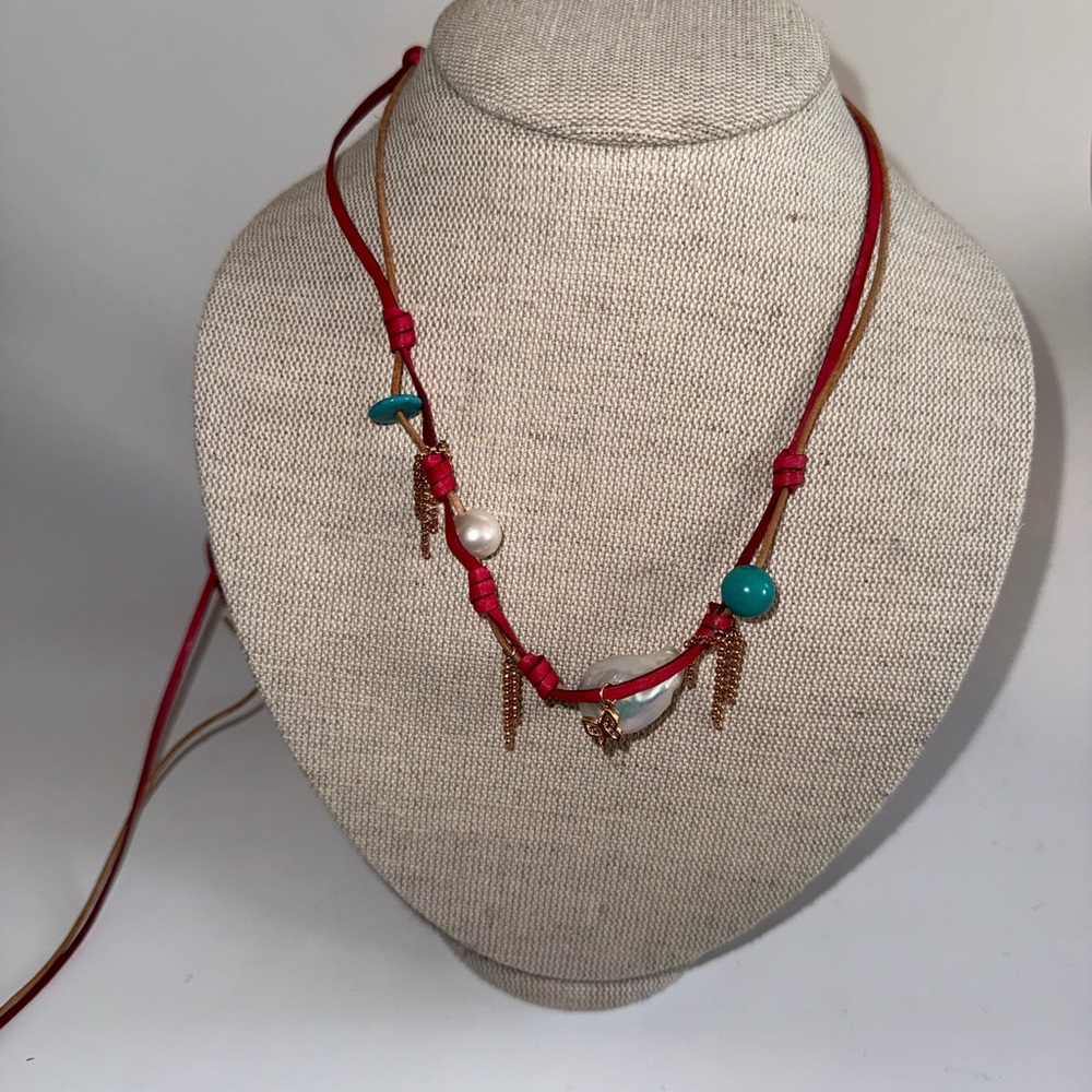 Joie DiGiovanni Barbie Turquoise Beach Pearl Rose Gold Rocker Necklace NWT